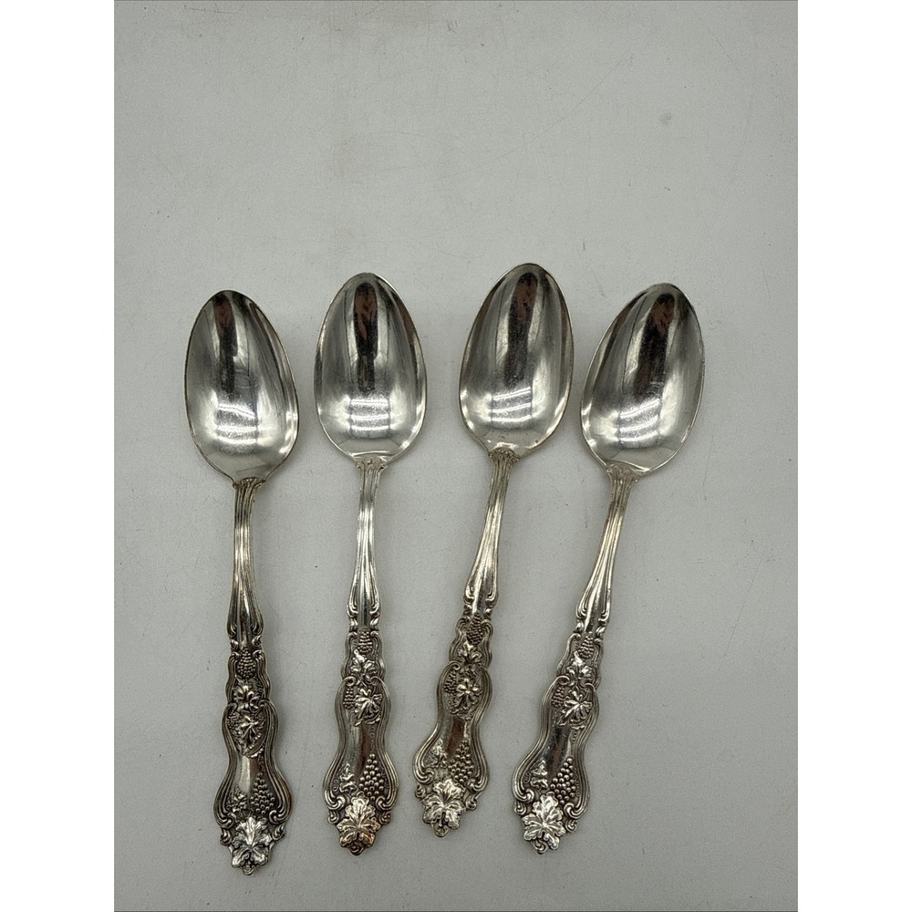 Roger & Bros Grape Pattern Triple Plate Flatware 7" Table Spoon Lot of 4